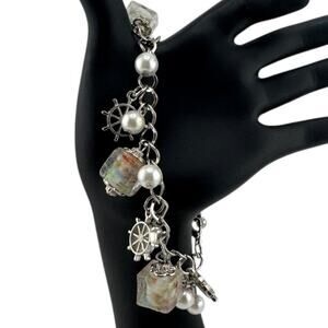 Chunky Bracelet with Square Resin Beads & Ship Wheel Charms